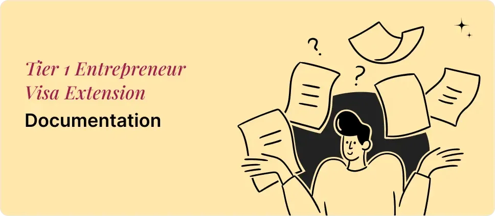 UK Tier 1 Entrepreneur Visa Extension documentation process illustrated with a person and documents