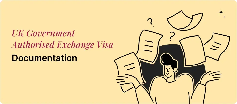 UK Government Authorised Exchange Visa documentation process illustrated with a person and documents