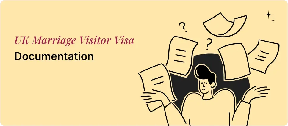 UK Marriage Visitor Visa documentation process illustrated with a person and documents
