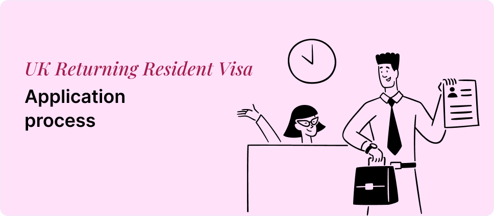 UK Returning Resident Visa application steps shown with two people and a document