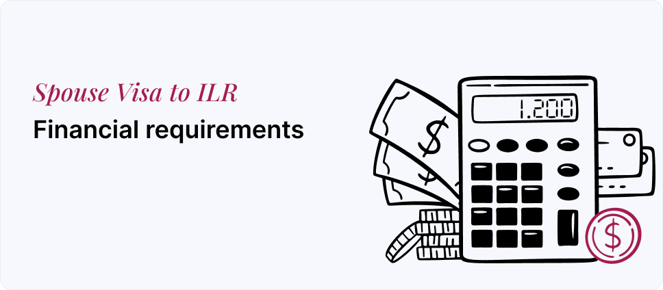 Financial criteria for Spouse Visa to ILR depicted with money and a calculator