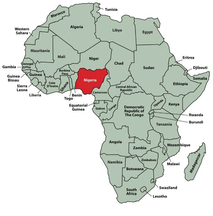 Africa map with Nigeria highlighted