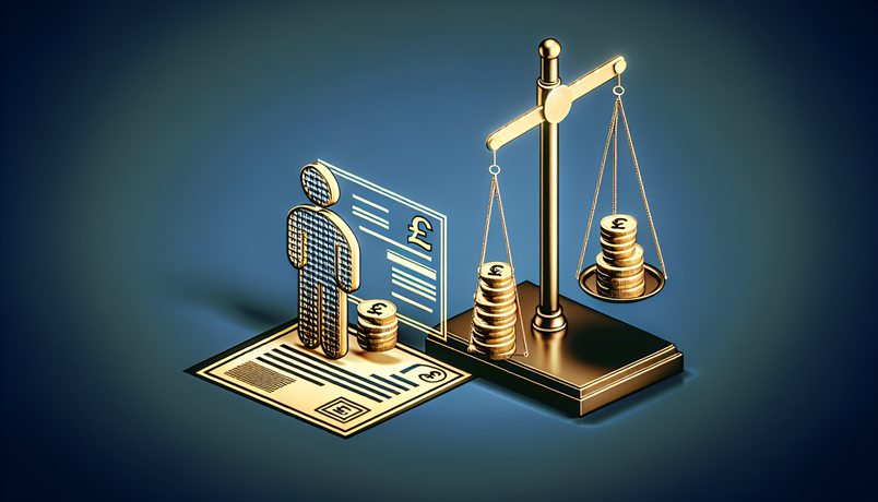 A financial scene with charts, graphs, coins, cash, a calculator, and a notebook depicting financial requirements.