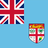 Flag of Fiji, featuring a light blue field with the Union Jack in the top left corner and a shield on the right side that contains images including a lion, palm trees, sugarcane, bananas, and a dove.