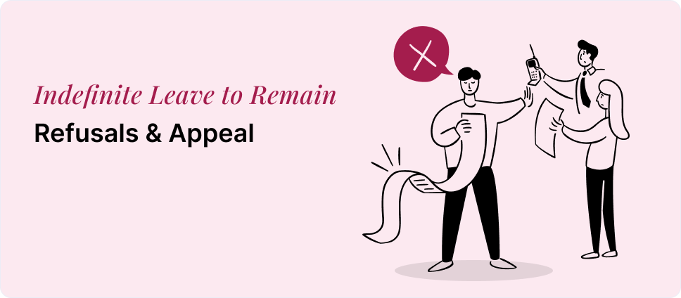 Indefinite Leave to Remain appeal process illustrated with a red cross and two people