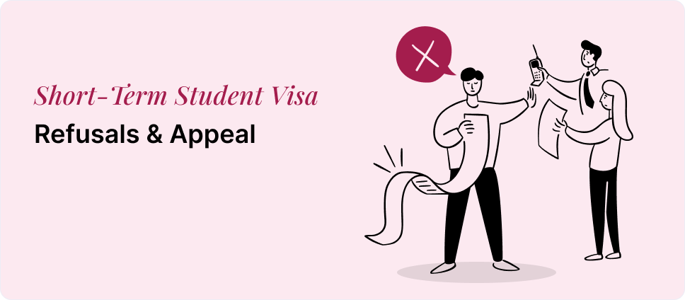 UK Short Term Student Visa appeal process illustrated with a red cross and two people