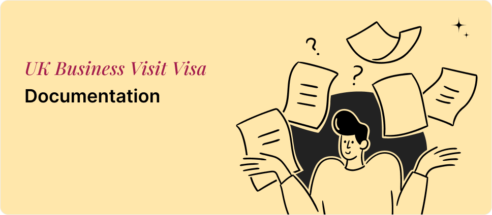 UK Business Visit Visa documentation process illustrated with a person and documents