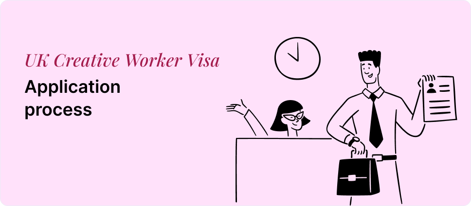 Picture of a two people navigating the UK Creative Worker Visa application process with paperwork