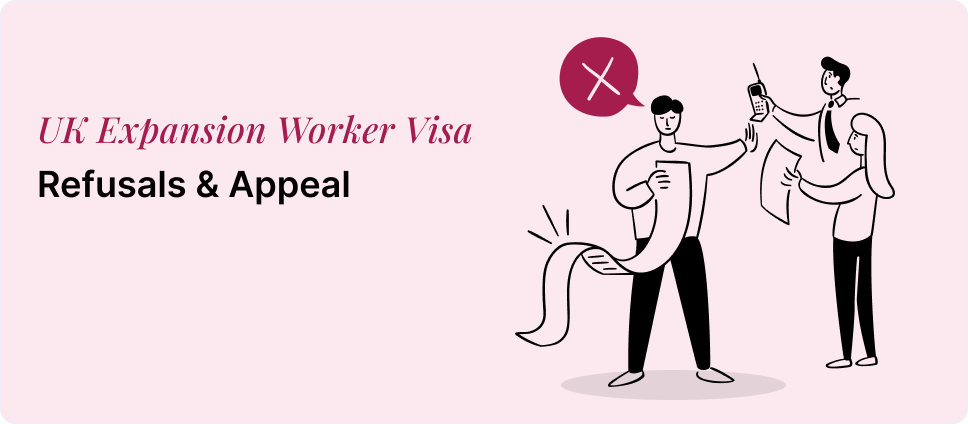 UK Expansion Worker Visa appeal process illustrated with a red cross and two people