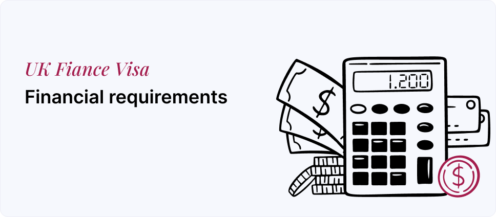 Financial criteria for UK Fiancé Visa depicted with money and a calculator