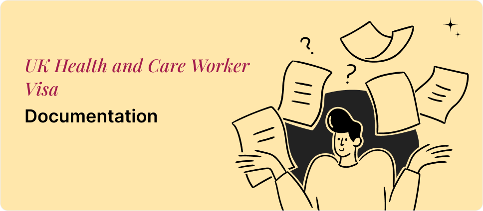 UK Health and Care Worker Visa documentation process illustrated with a person and documents