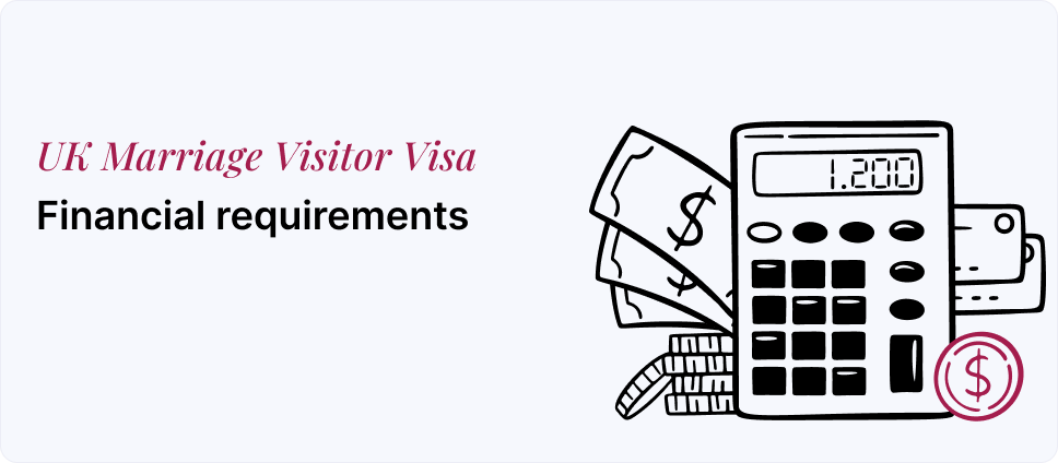 Financial criteria for UK Marriage Visitor Visa depicted with money and a calculator