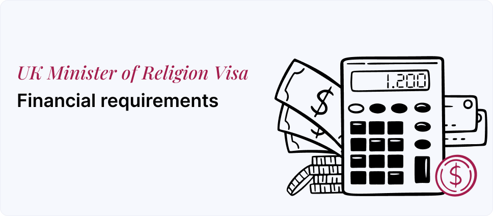 Financial criteria for UK Minister of Religion Visa depicted with money and a calculator