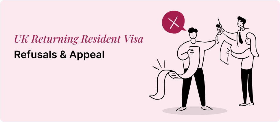 UK Returning Resident Visa appeal process illustrated with a red cross and two people